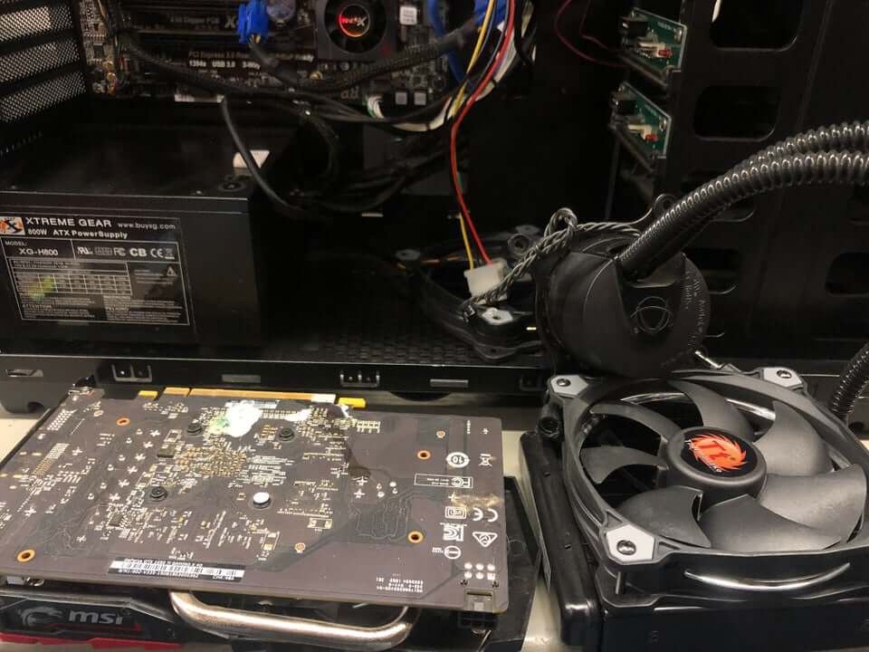 damaged graphics card on a gaming pc 