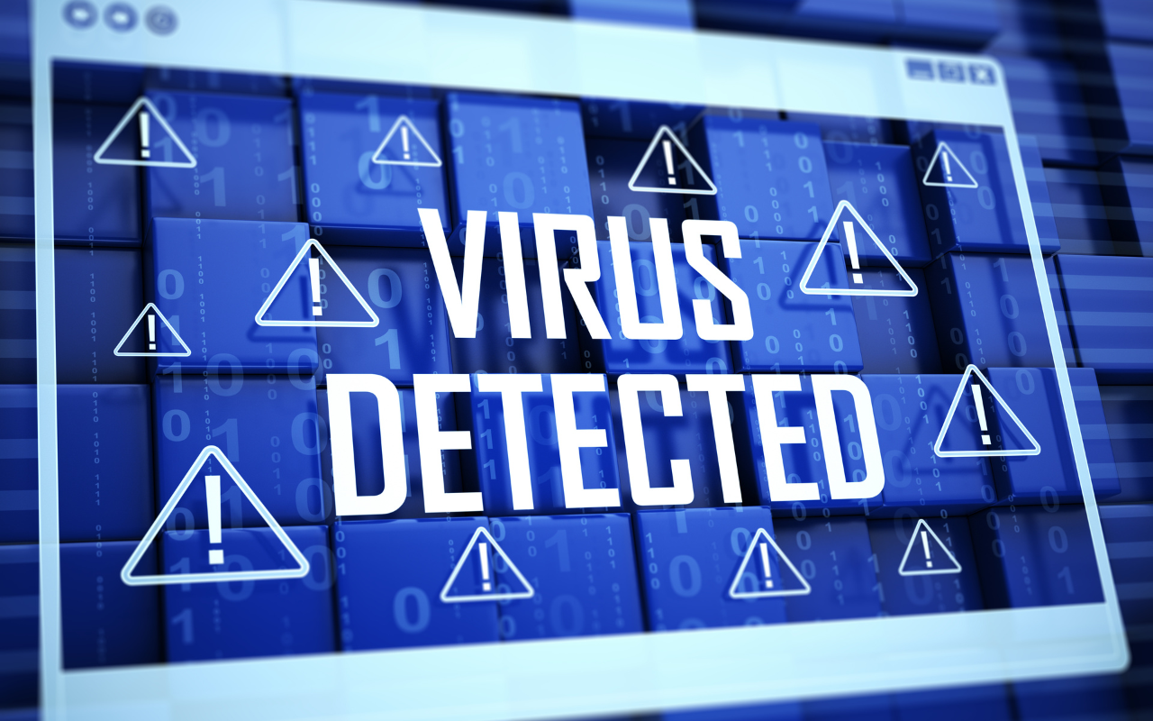Virus warning alert displayed on a computer screen during a malware scan
